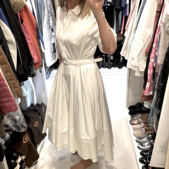 SALE! CO White Cotton Flared Shirtdress - Picture 3 of 16